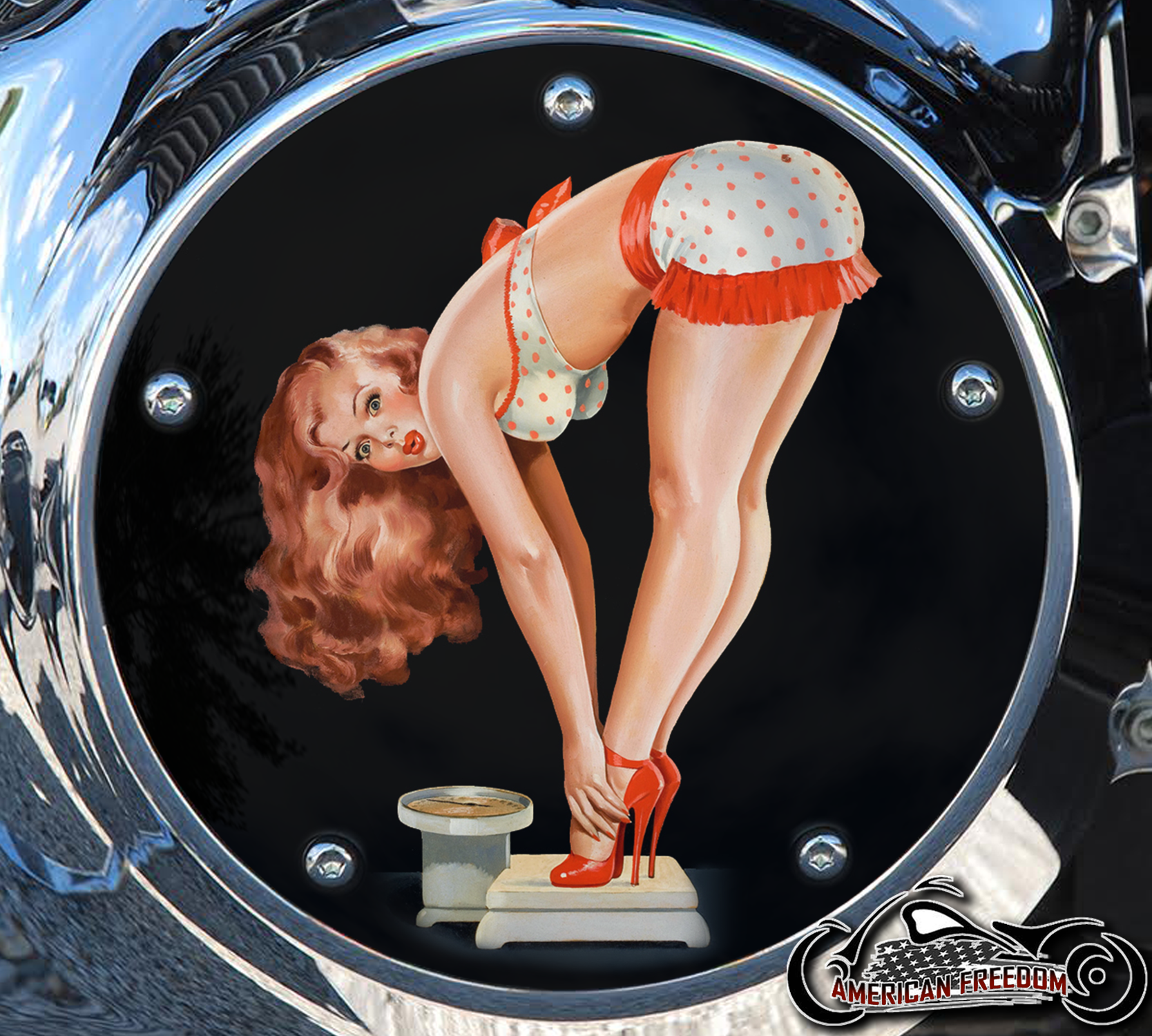 Custom Derby Cover - Pin Up Scale Red Head